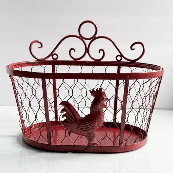 Red Rooster Wall Mount Wire Basket - Picture 1 of 8